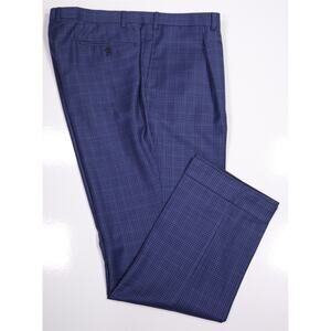 Andrew Lock Custom Tailor Blue Gingham Check Wool Pleated Dress Pants 40x33